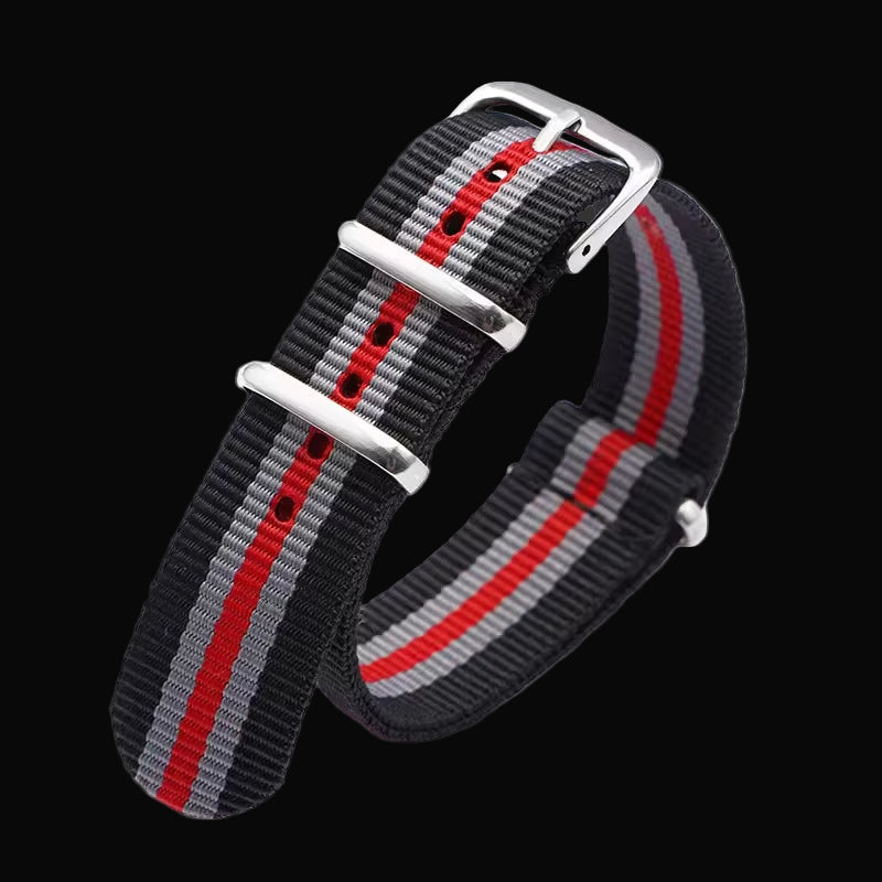 24mm Black, Grey and Red NATO Military Watch Strap
