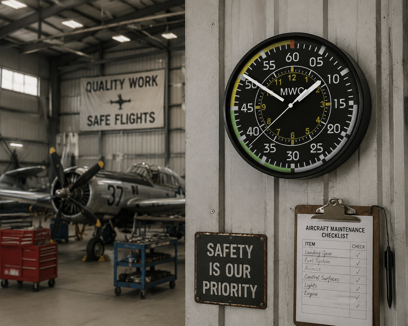 MWC Aircraft Instrument Airspeed Indicator Wall Clock with Silent Quartz Movement and Sweep Second Hand (Size 22.5 cm / approx 9")