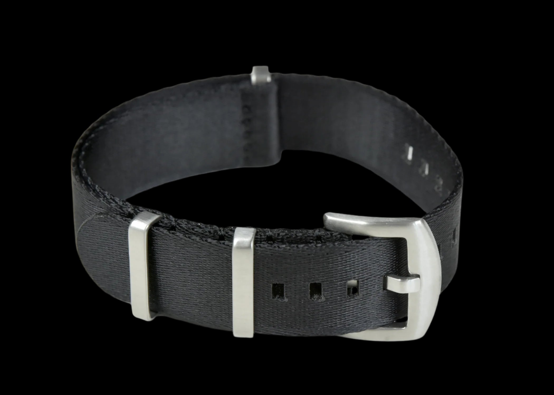 NATO 20mm Black NATO Strap (Seatbelt Material) with Brushed Fasteners