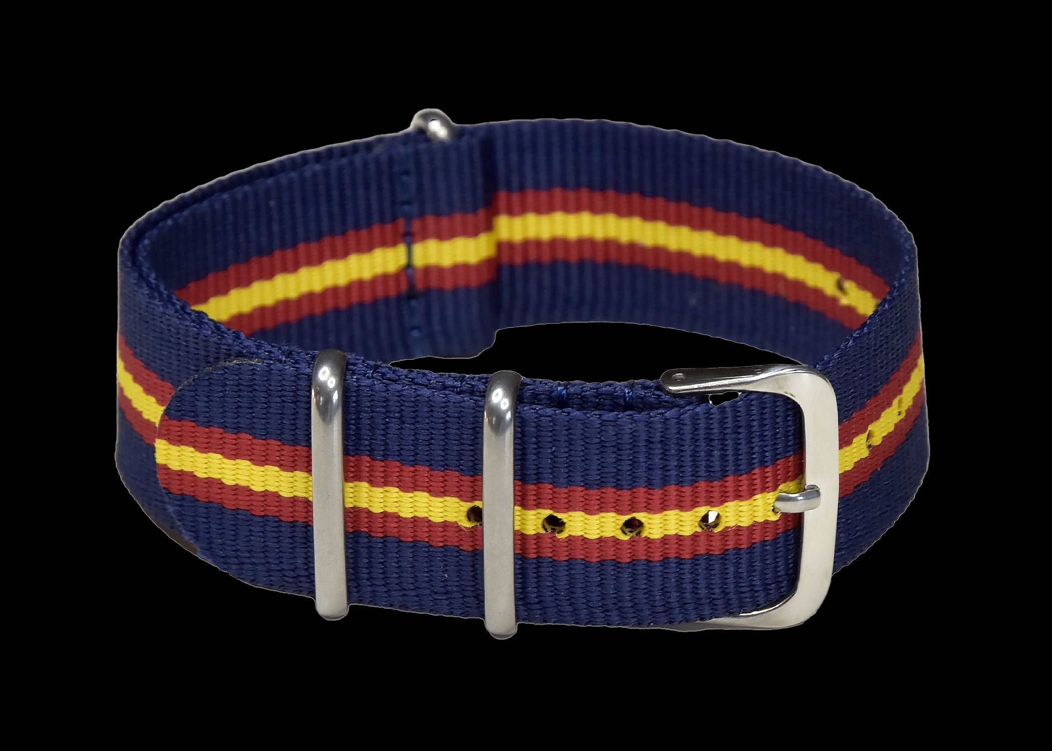 20mm NATO Military Watch Strap in Navy, Red and Yellow.