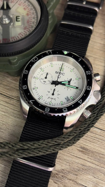 MWC NATO Pattern Stainless Steel Military Pilots Chronograph with Sapphire Crystal and Swiss Ronda Movement- 12 Hour GMT Bezel