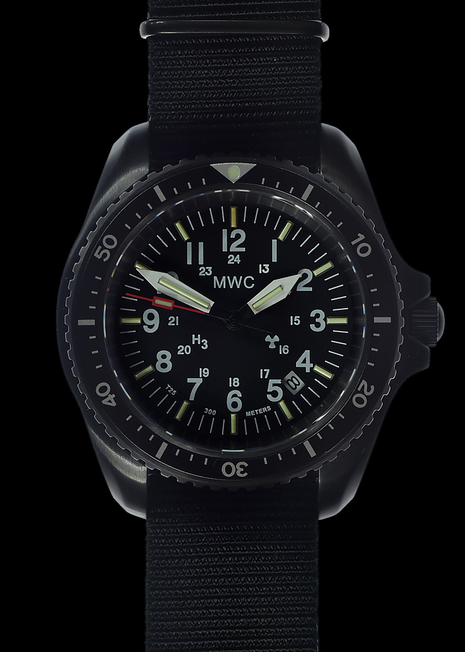 MWC Automatic Black PVD Military Divers Watch - Tritium / GTLS Illumination and Sapphire Crystal