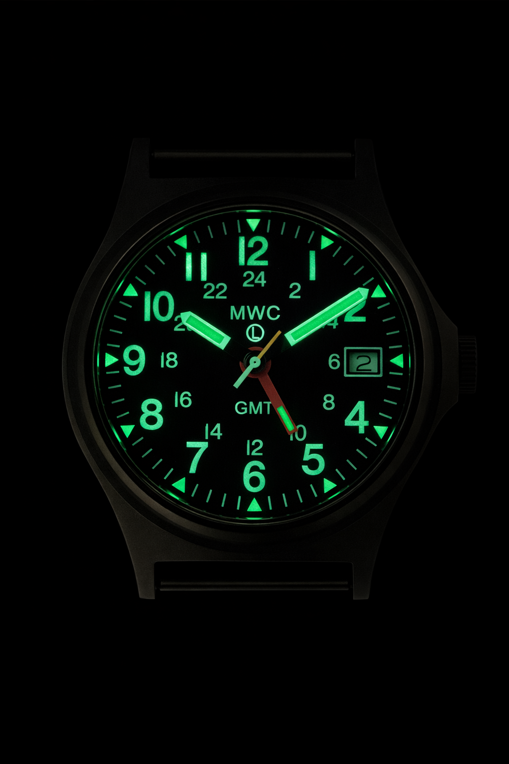 MWC GMT (Dual Time Zone) 200m/660ft Water resistant Military Watch in Stainless Steel Case with Screw Crown