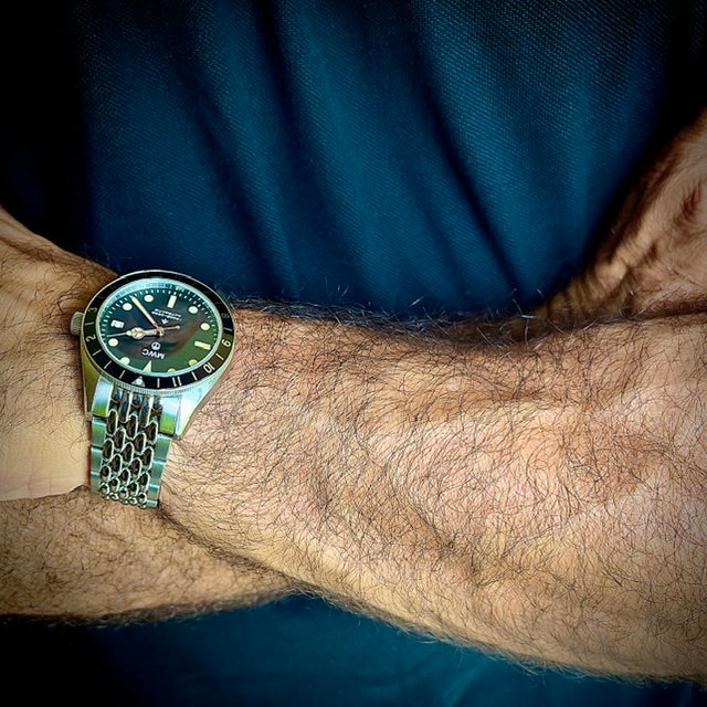 MWC Classic 1960s Pattern Dual Time Zone Automatic Divers Watch with Retro Luminous Paint and Sapphire Crystal on Matching Stainless Steel Bracelet - Ex Photographic Sample Reduced