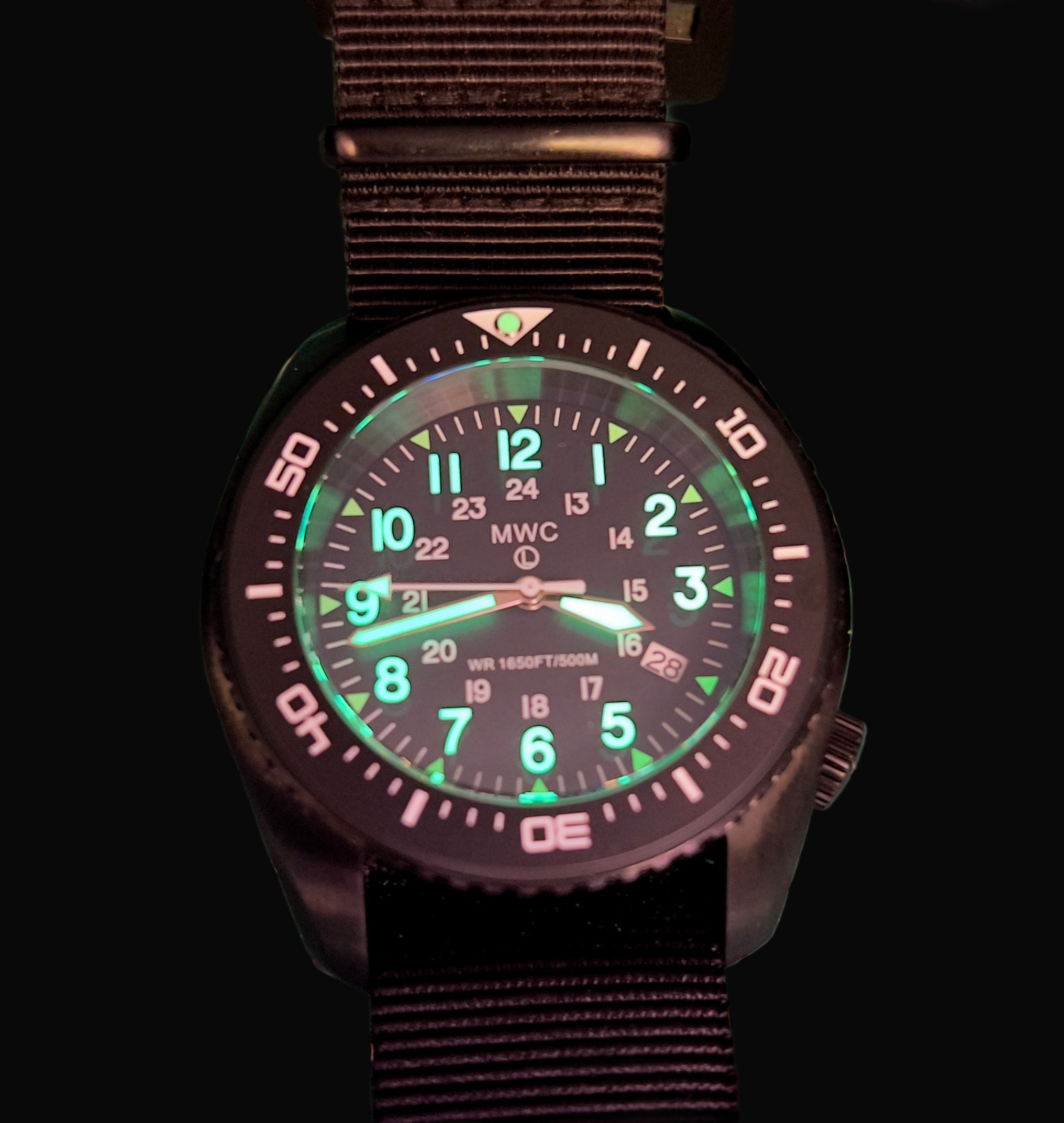 MWC 500m (1640ft) Water Resistant Black PVD Steel Automatic Divers Watch With 12/24 Dial, Sapphire Crystal, Ceramic Bezel and Helium Valve