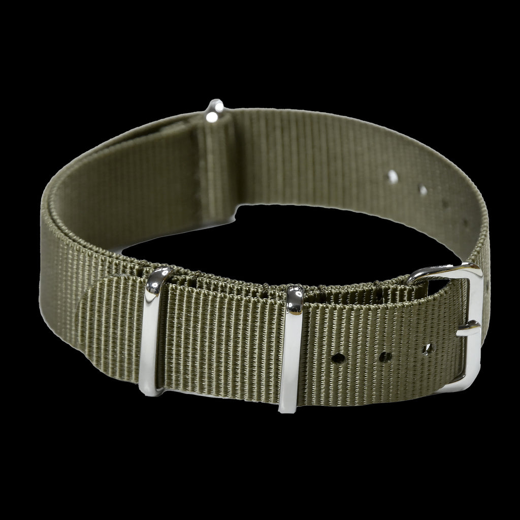 18mm Olive NATO Military Watch Strap with Stainless Steel Fasteners
