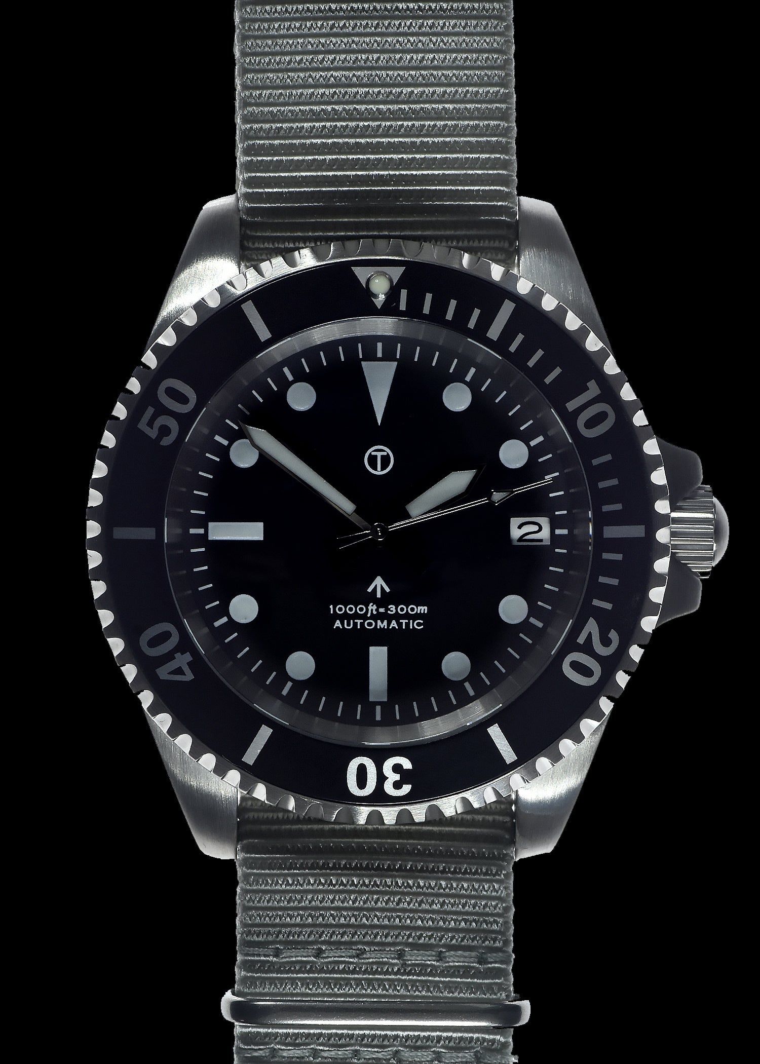 MWC 24 Jewel 1982 Pattern 300m Automatic Military Divers Watch with Sapphire Crystal on a NATO Webbing Strap (With Date)