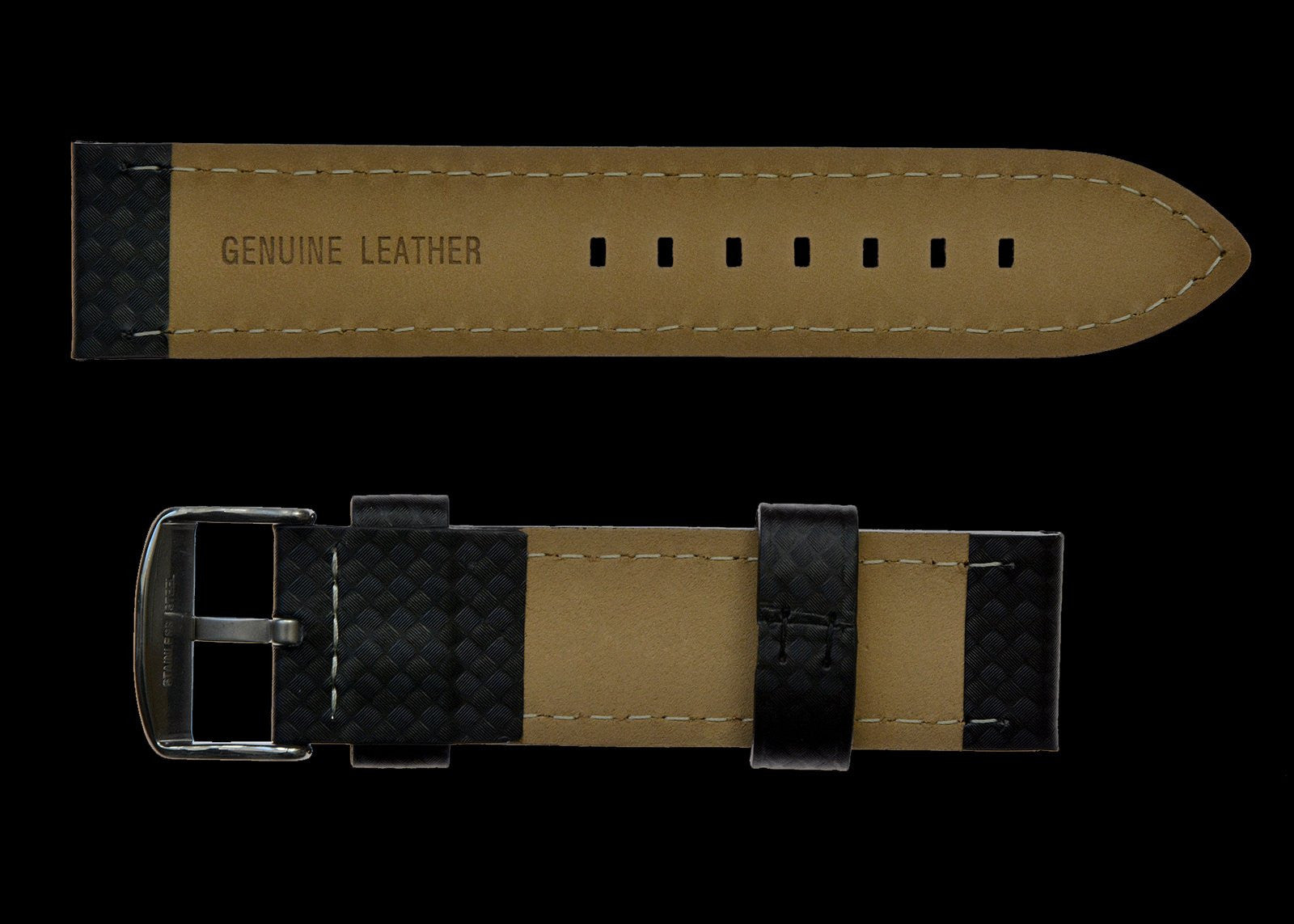 20mm Unbranded MWC Black Carbon Fibre Effect Leather Watch Strap